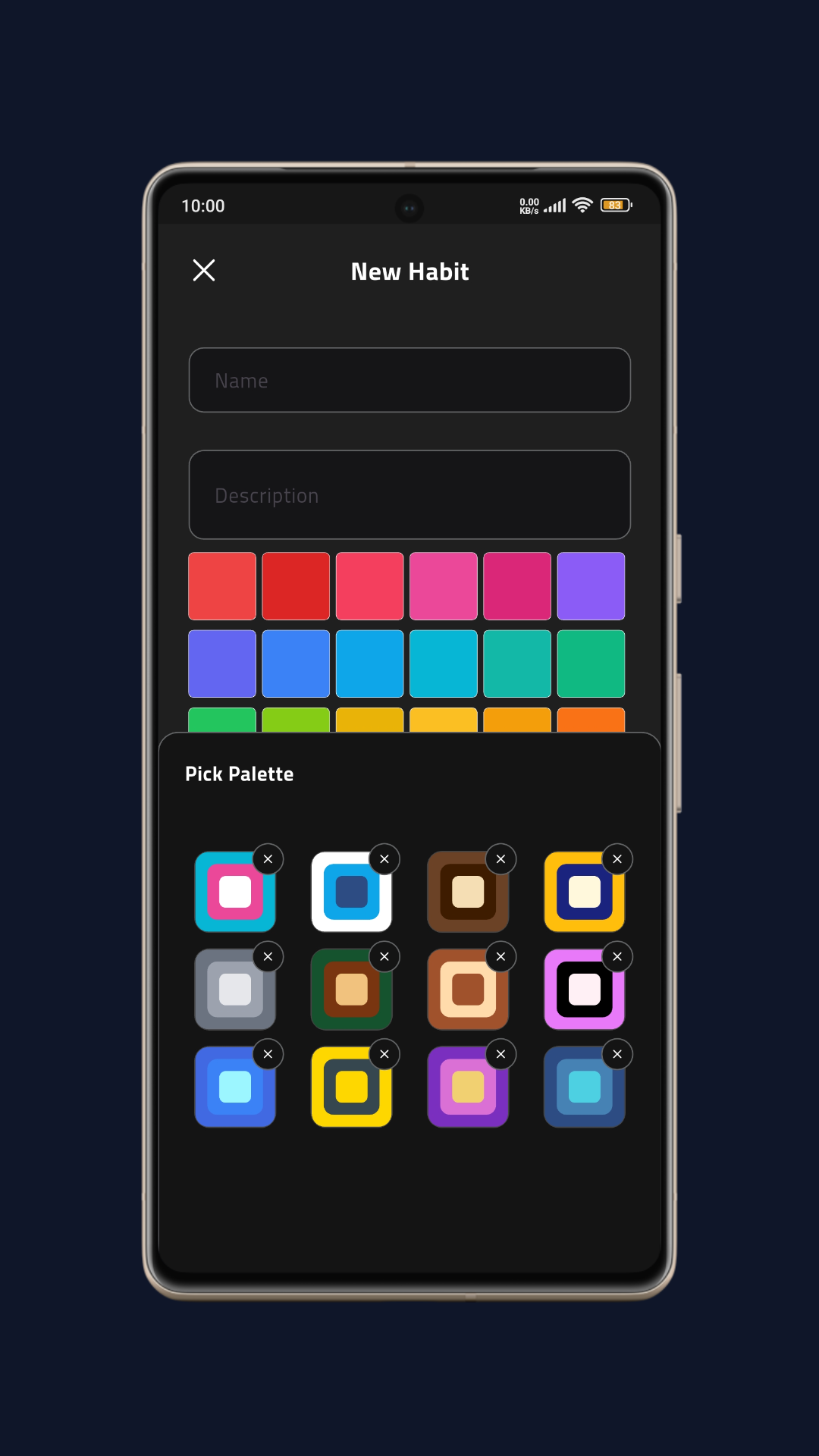 Custom color palettes for habits